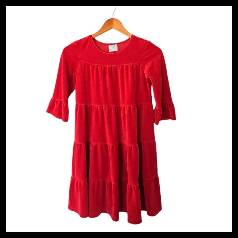 Hanna Andersson Red Velour Twirl Dress Girls Sz 140 10 Years Tiered Skirt